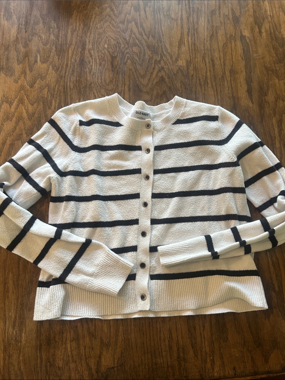 Old Navy White and Black Striped Button-Front Cardigan